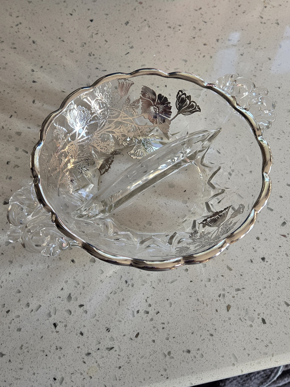 Vintage Silver City Glass Bowl Sterling Silver Rim & Poppy Overlay